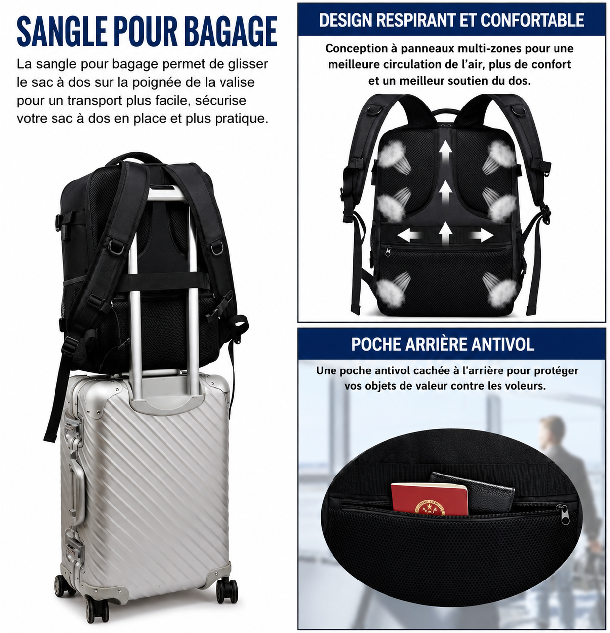 Sac à Dos Cabine Pèlerinage 40x20x25 - Compatible Avion