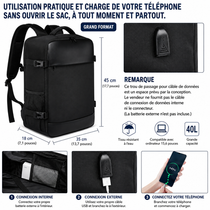 Sac à Dos Cabine Pèlerinage 40x20x25 - Compatible Avion